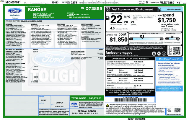 Used 2021 Ford Ranger Lariat w/ Equipment Group 501A High AWD/4WD image 1