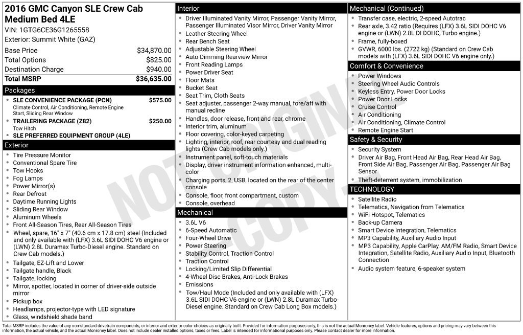 Used 2016 GMC Canyon SLE w/ SLE Convenience Package AWD/4WD image 1