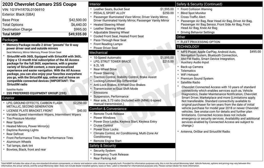 Used 2020 Chevrolet Camaro SS RWD image 28