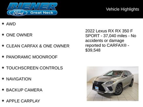 Used 2022 Lexus RX 350 F Sport image 9