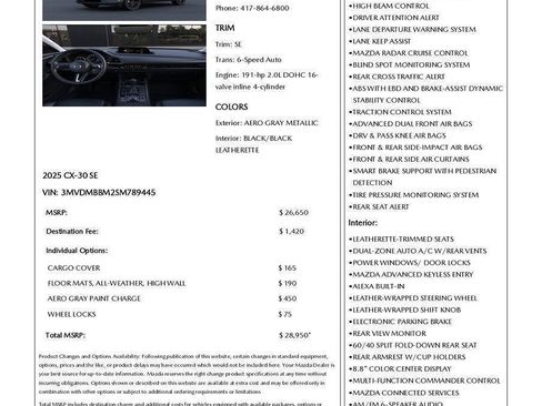 Used 2025 MAZDA CX-30 AWD 2.5 S w/ Select Sport Pkg image 2