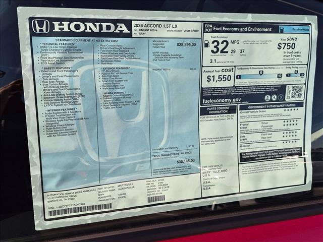 New 2026 Honda Accord LX image 16