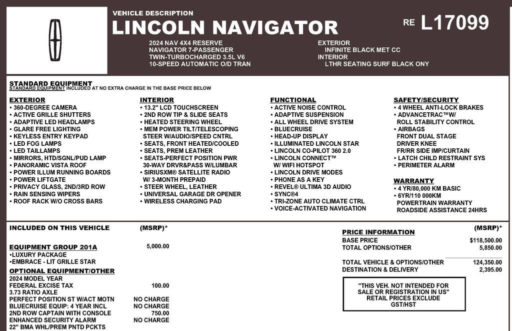 Used 2024 Lincoln Navigator Reserve w/ Equipment Group 201A AWD/4WD image 3