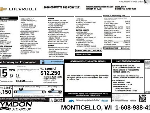 New 2026 Chevrolet Corvette Z06 w/ Stealth Interior Trim Package image 25