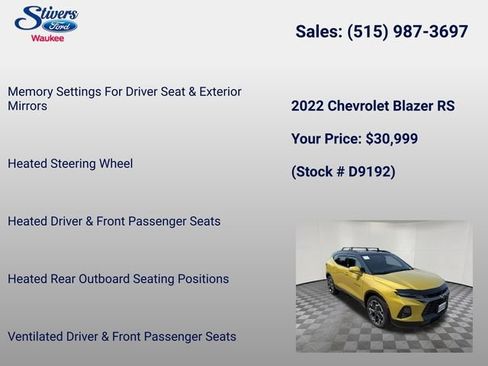 Used 2022 Chevrolet Blazer RS w/ Enhanced Convenience Package AWD/4WD image 22