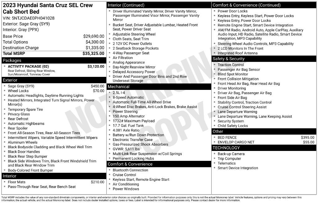 Used 2023 Hyundai Santa Cruz SEL w/ Activity Package AWD/4WD image 30