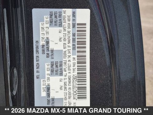 New 2026 MAZDA MX-5 Miata Grand Touring w/ Weather Package RWD image 12