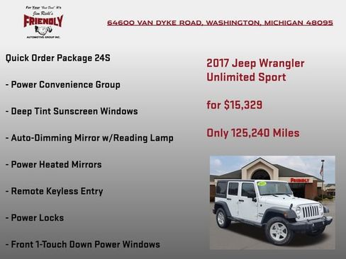 Used 2017 Jeep Wrangler Unlimited Sport w/ Quick Order Package 24S AWD/4WD image 5