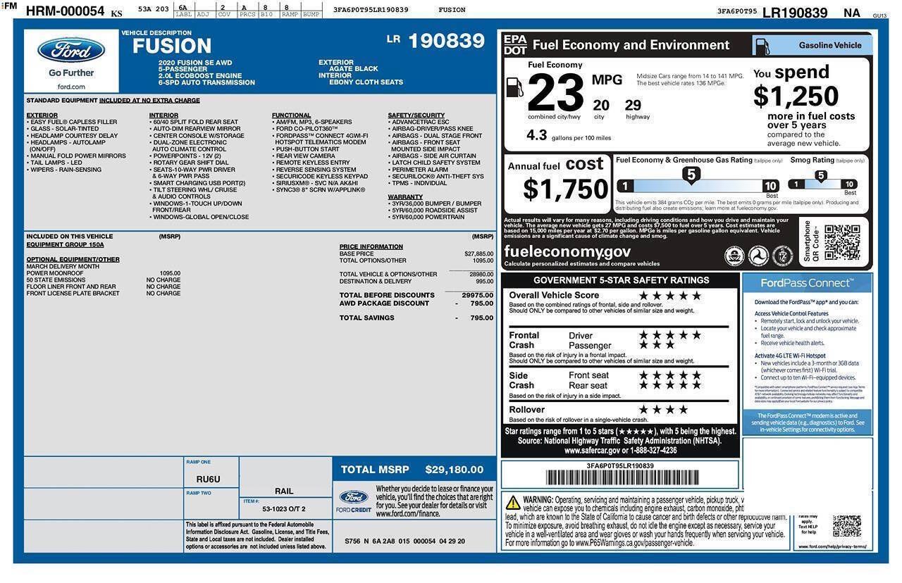 Used 2020 Ford Fusion SE AWD/4WD image 2