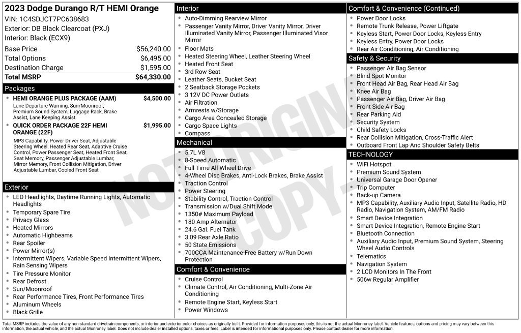Used 2023 Dodge Durango R/T w/ Hemi Orange Plus Package AWD/4WD image 1