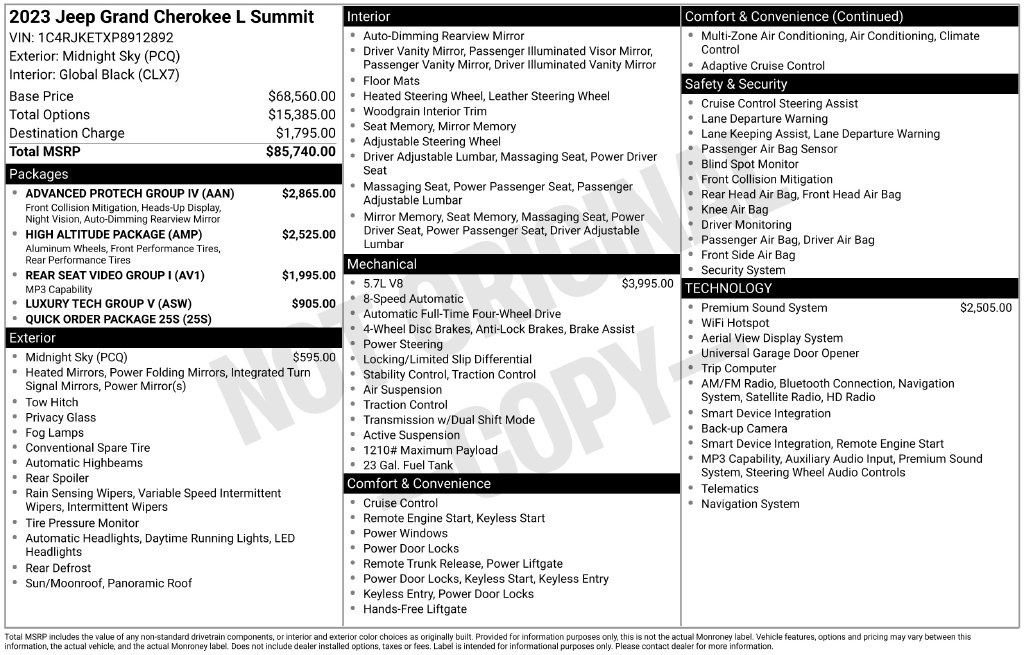 Certified 2023 Jeep Grand Cherokee L Summit w/ Advanced Protech Group IV AWD/4WD image 38