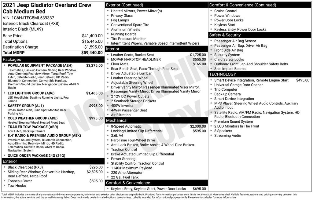 Used 2021 Jeep Gladiator Overland w/ Popular Equipment Package AWD/4WD image 41