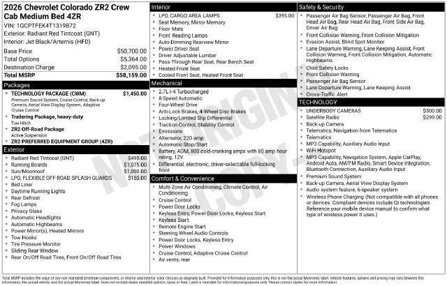 New 2026 Chevrolet Colorado ZR2 w/ Technology Package AWD/4WD image 4