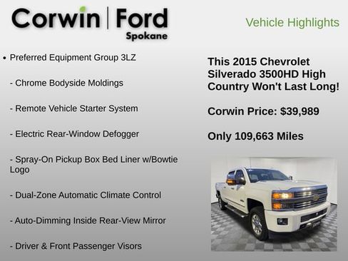 Used 2015 Chevrolet Silverado 3500 High Country w/ Duramax Plus Package image 12