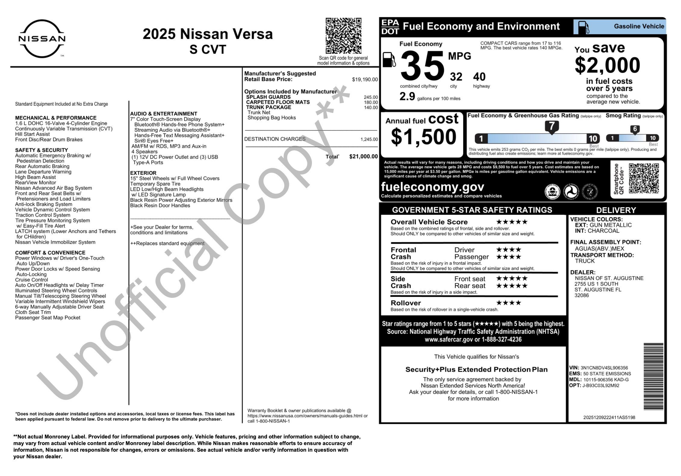 Used 2025 Nissan Versa S w/ Trunk Package FWD image 4