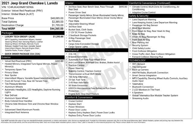 Used 2021 Jeep Grand Cherokee L Laredo w/ Luxury Tech Group I AWD/4WD image 29