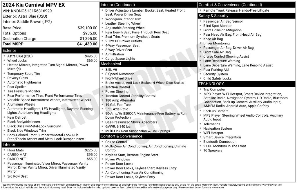 Certified 2024 Kia Carnival EX FWD image 34