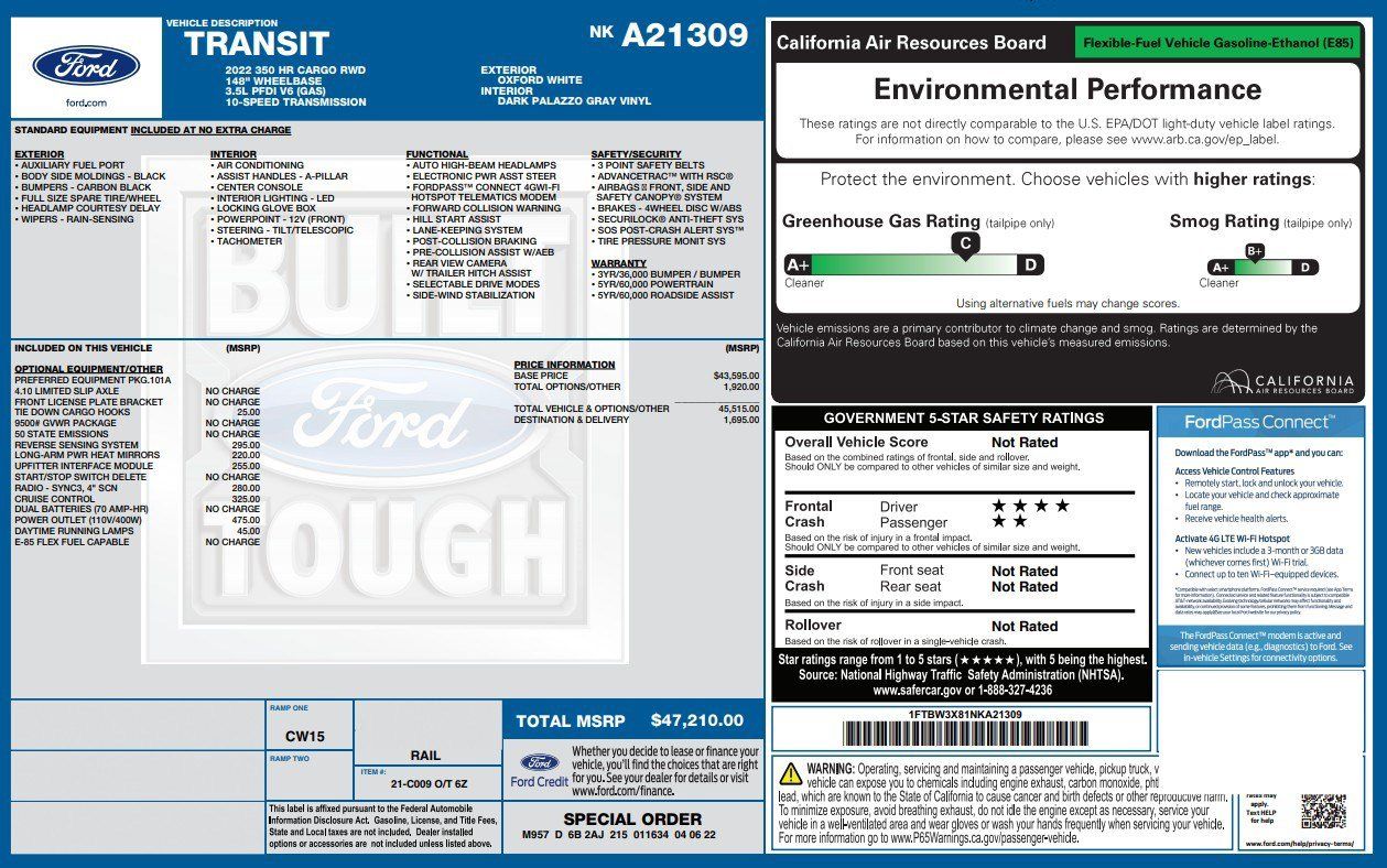 Used 2022 Ford Transit 350 148 High Roof Extended RWD image 2