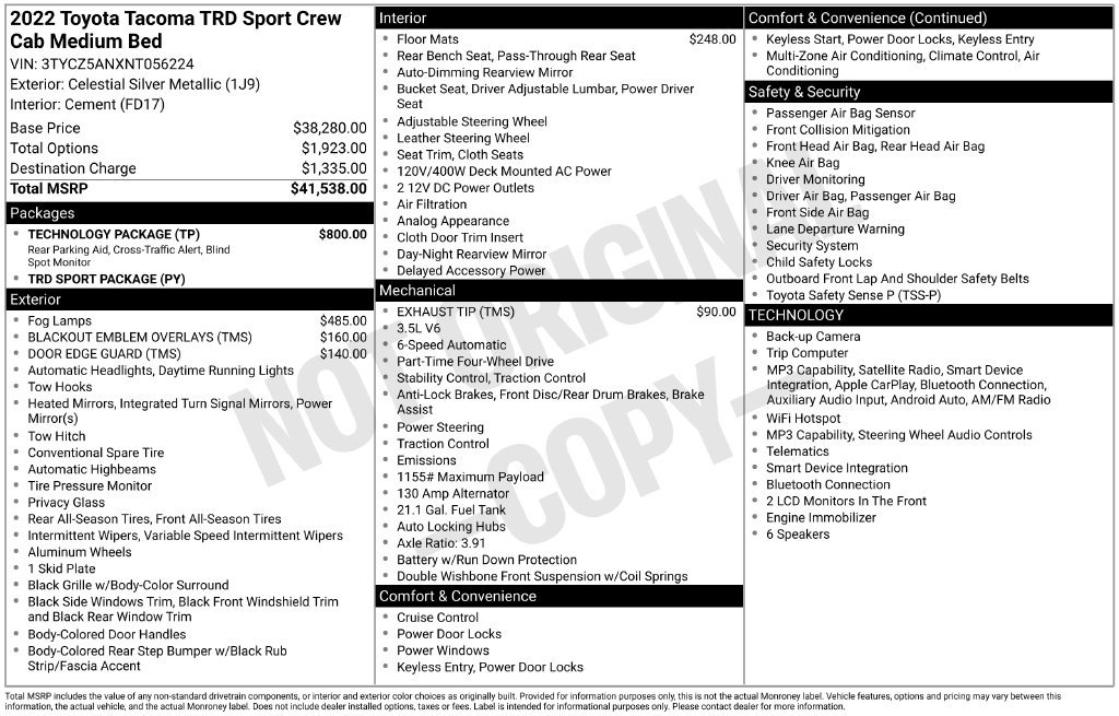 Certified 2022 Toyota Tacoma TRD Sport w/ Technology Package AWD/4WD image 29