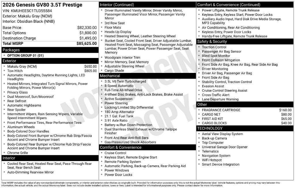 New 2026 Genesis GV80 3.5T Prestige AWD/4WD image 2