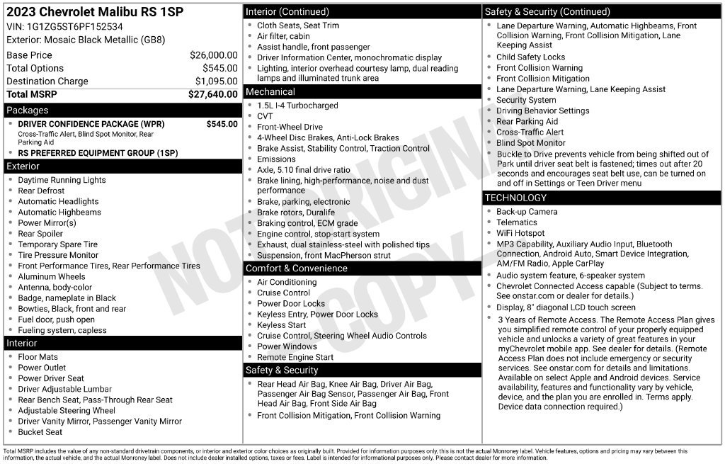 Used 2023 Chevrolet Malibu RS w/ Driver Confidence Package FWD image 28