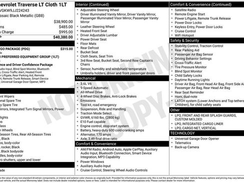 Used 2018 Chevrolet Traverse LT w/ LPO, Cargo Package AWD/4WD image 30