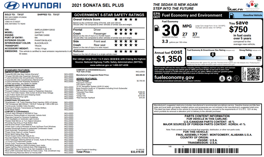 Used 2021 Hyundai Sonata SEL Plus w/ Tech Package FWD image 1