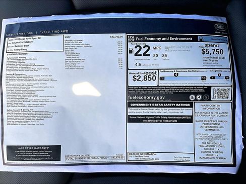 New 2026 Land Rover Range Rover Sport SE AWD/4WD image 14