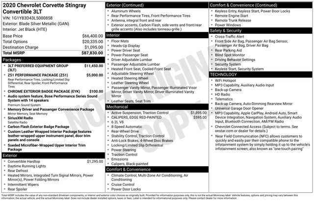 Used 2020 Chevrolet Corvette Stingray Premium Conv w/ 3LT Preferred Equipment Group RWD image 5
