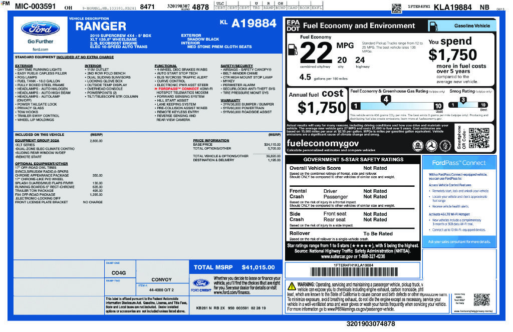 Certified 2019 Ford Ranger XLT w/ Equipment Group 302A Luxury AWD/4WD image 44