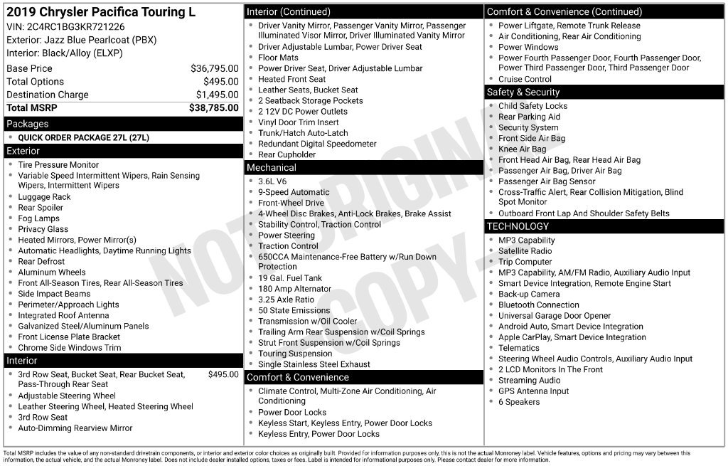 Used 2019 Chrysler Pacifica Touring-L FWD image 10