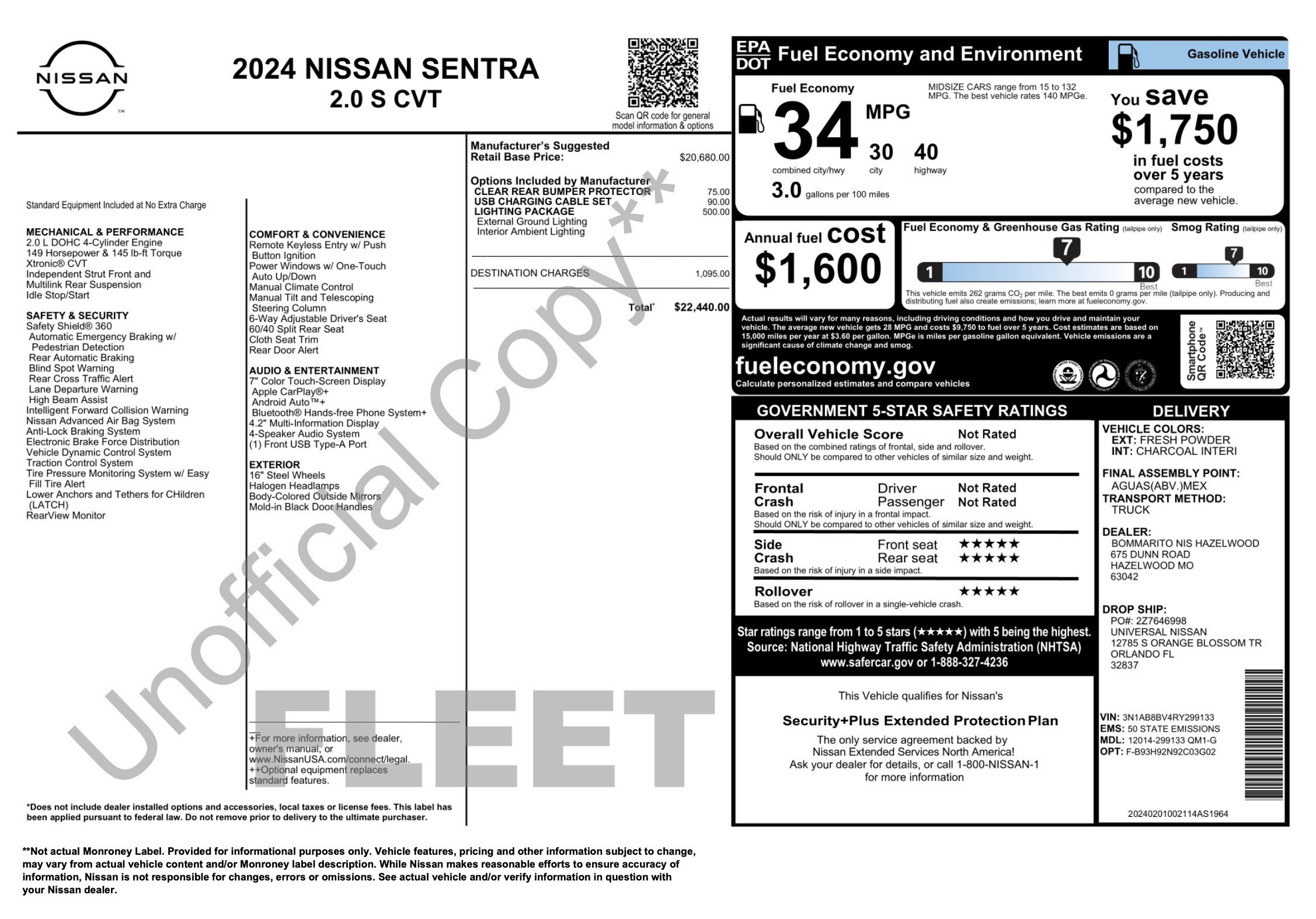 Used 2024 Nissan Sentra S w/ Lighting Package FWD image 2