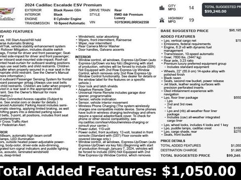Used 2024 Cadillac Escalade ESV Premium Luxury w/ LPO, Floor Liner Package image 3