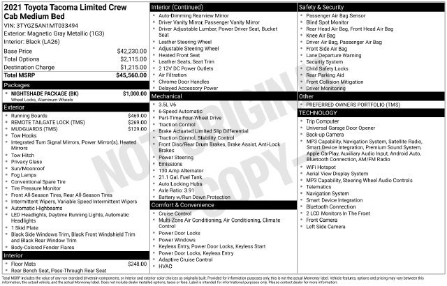 Used 2021 Toyota Tacoma Limited w/ Nightshade Package AWD/4WD image 7