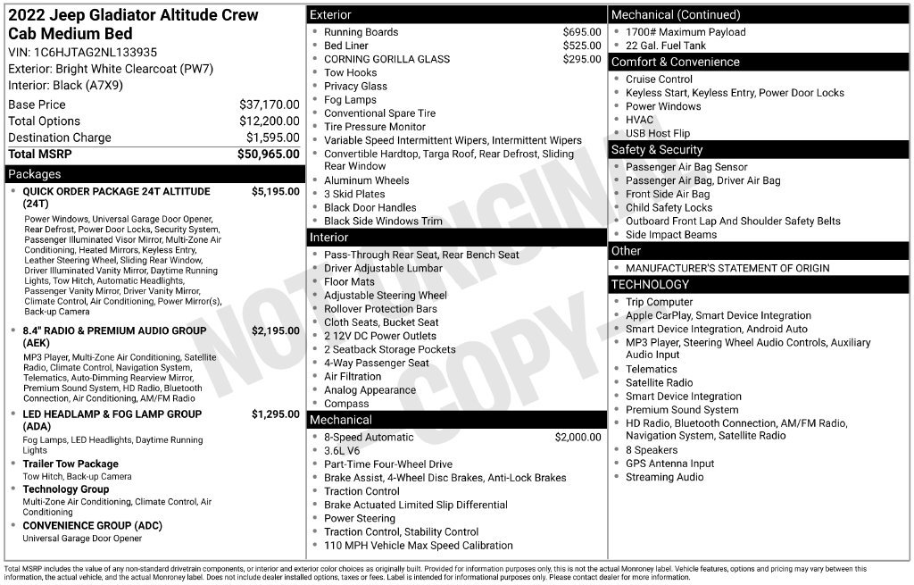 Certified 2022 Jeep Gladiator Sport AWD/4WD image 4