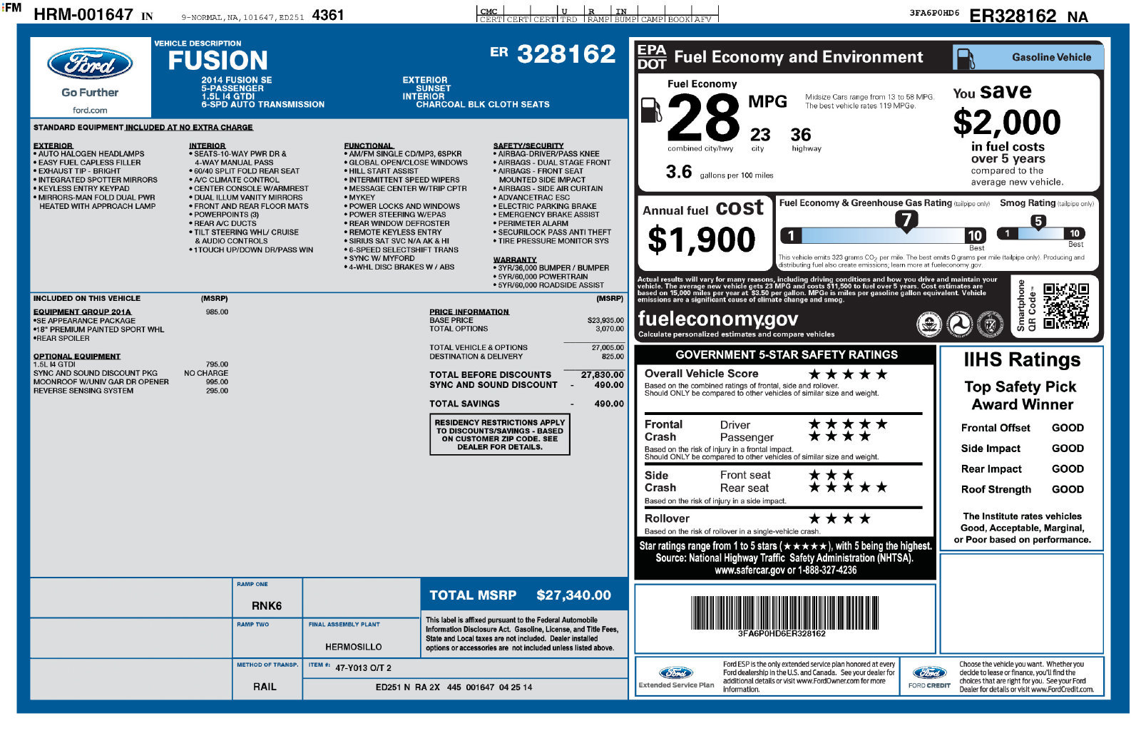 Used 2014 Ford Fusion SE w/ Equipment Group 201A FWD image 5