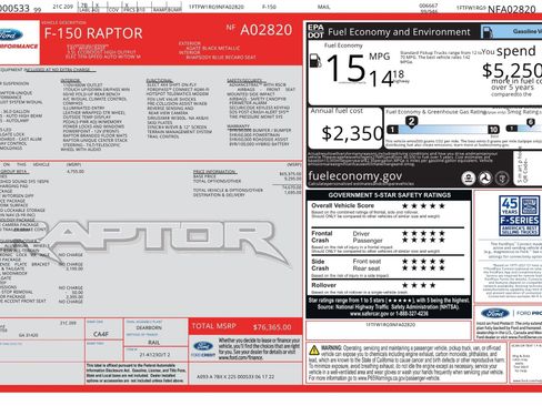 Used 2022 Ford F150 Raptor w/ Equipment Group 801A High AWD/4WD image 81