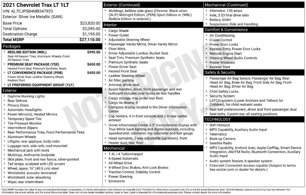 Used 2021 Chevrolet Trax LT w/ Redline Edition AWD/4WD image 2