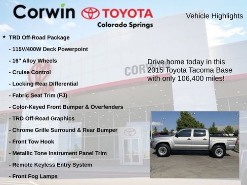 Used 2015 Toyota Tacoma 4x4 Double Cab w/ TRD Off-Road Package image 7