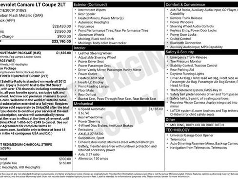 Used 2012 Chevrolet Camaro LT w/ 45th Anniversary Package RWD image 2