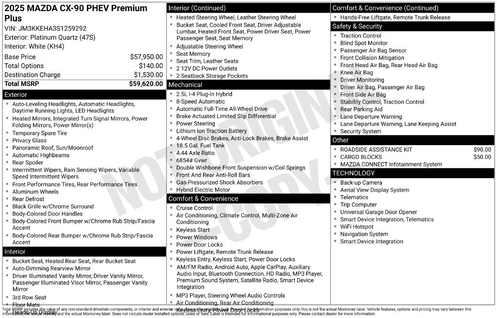 Certified 2025 MAZDA CX-90 Plug-In Hybrid w/ Premium Plus AWD/4WD image 36