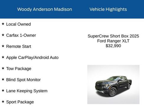 Used 2025 Ford Ranger XLT w/ Trailer Tow Package RWD image 2