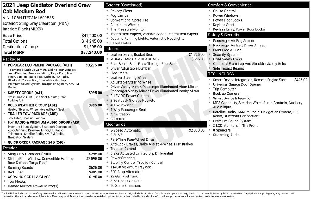 Used 2021 Jeep Gladiator Overland w/ Popular Equipment Package AWD/4WD image 3