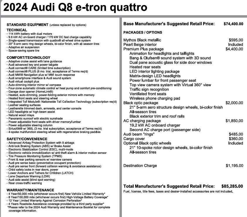 Used 2024 Audi Q8 e-tron Premium Plus w/ Premium Plus Package AWD/4WD image 3