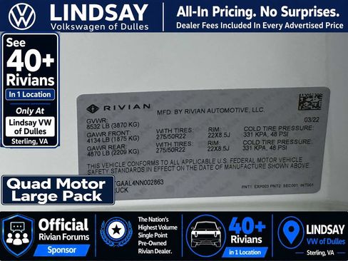 Used 2022 Rivian R1T Launch Edition AWD/4WD image 29