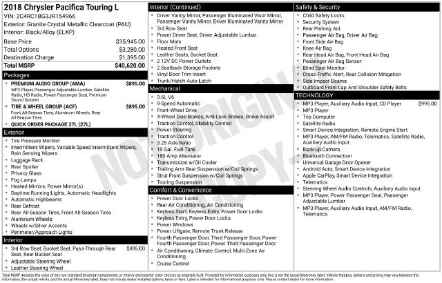Used 2018 Chrysler Pacifica Touring-L w/ Tire & Wheel Group FWD image 59