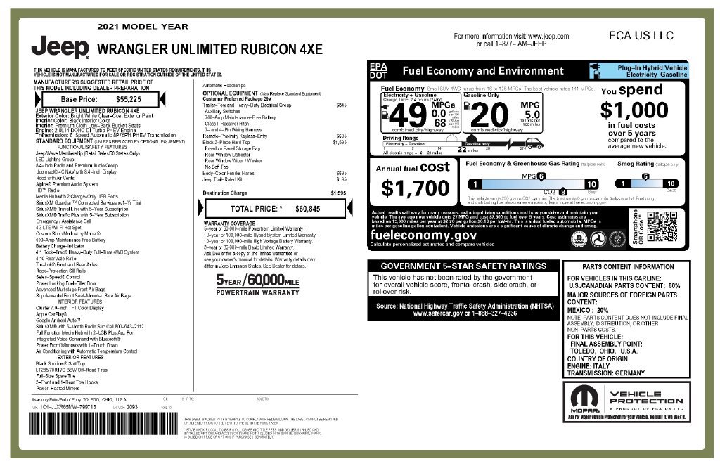 Certified 2021 Jeep Wrangler Unlimited Rubicon 4xe AWD/4WD image 3