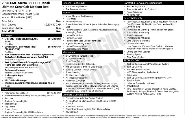 Used 2026 GMC Sierra 3500 Denali Ultimate w/ LPO, GMC Protection Package AWD/4WD image 18