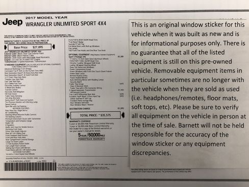 Used 2017 Jeep Wrangler Unlimited Sport w/ Quick Order Package 24S image 2