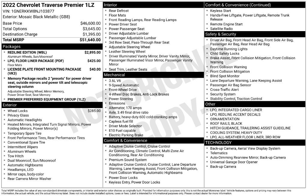 Used 2022 Chevrolet Traverse Premier w/ Redline Edition FWD image 6
